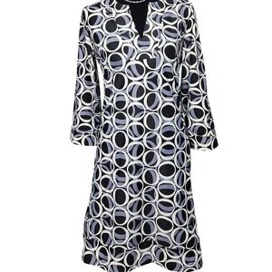 Bo&NiC Womens Black White Grey Geometric Circle Print V-Neck Shift Dress XS